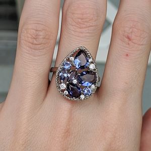 🆕S925-Lolite/White Cubic Zirconia Ring Sz 8